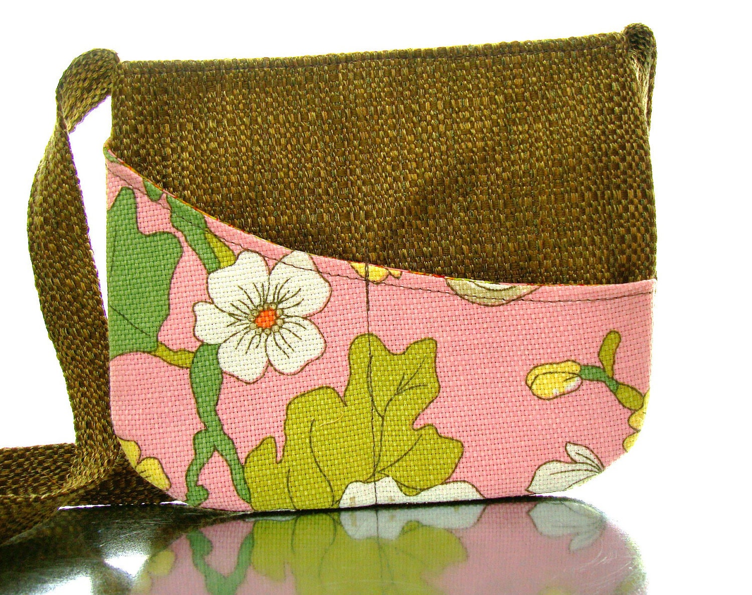 Shoulder Bag with Pink and Green Outside Pockets