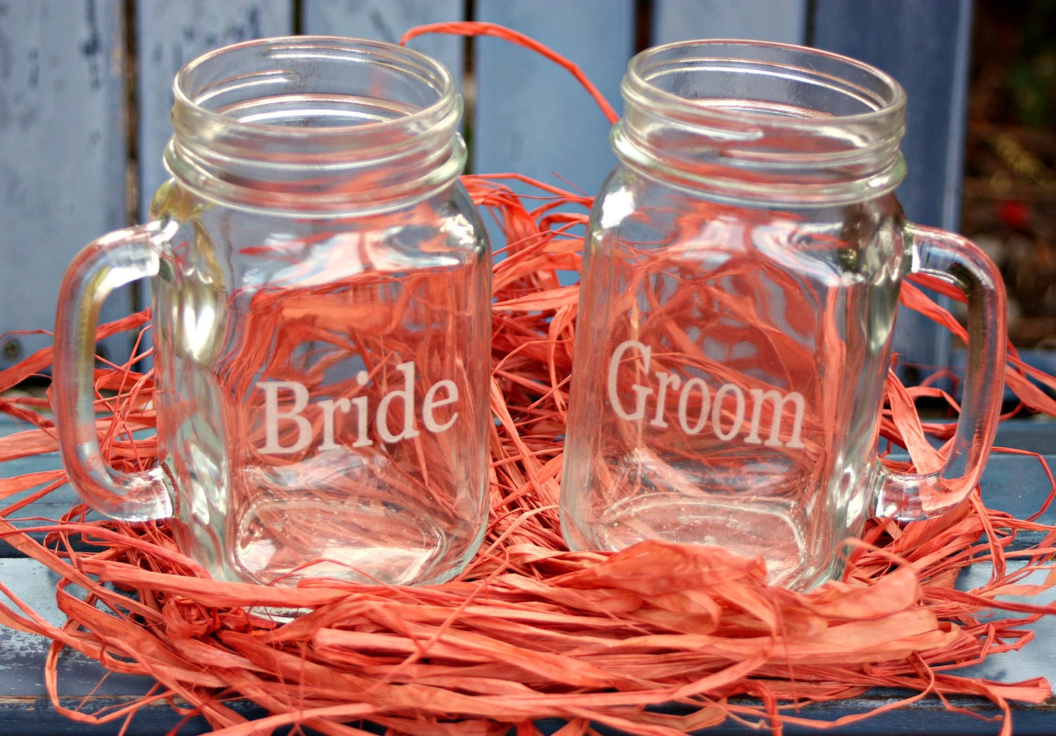 Bride & Groom 16.5 ounce Mason Jars for Toasting