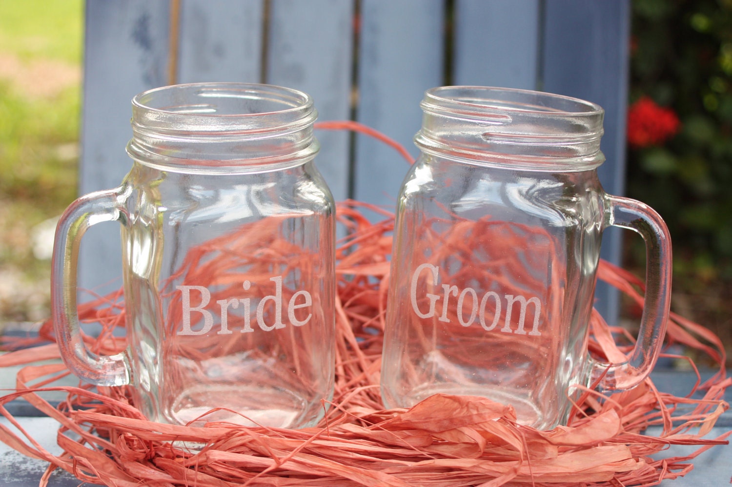 Bride & Groom 16.5 ounce Mason Jars for Toasting