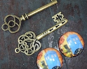 Wholesale Lot Steampunk key necklace pendant charm Dr Who Tardis glass cabochon pocket watch cufflinks 87