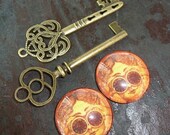 Wholesale Lot Steampunk key necklace pendant charm aviator goggles glass cabochon pocket watch cufflinks 88