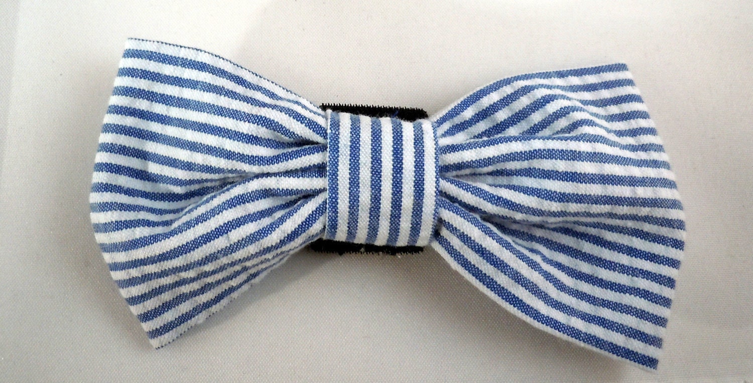 Dog Bow Tie or Flower - Blue Seersucker
