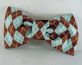 Dog Bow Tie or Flower - Brown and Blue Argyle