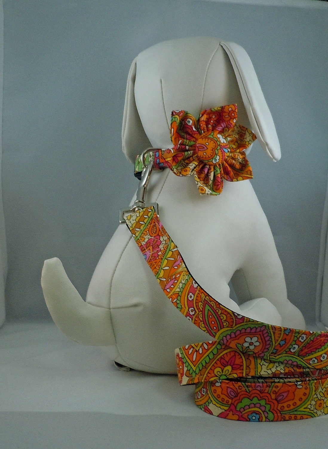 Dog Collar with Flower or Bow Tie and Leash  - Pick Any Fabric in Shop