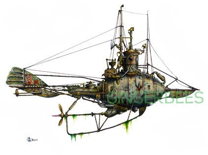 11 of 12 Fanciful Submarine Giclee Print on Fine Art Smooth Paper (16"x12")