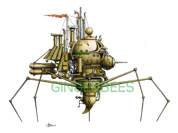 8 of 12 Fanciful Submarine Giclee Print on Fine Art Smooth Paper (16"x12")