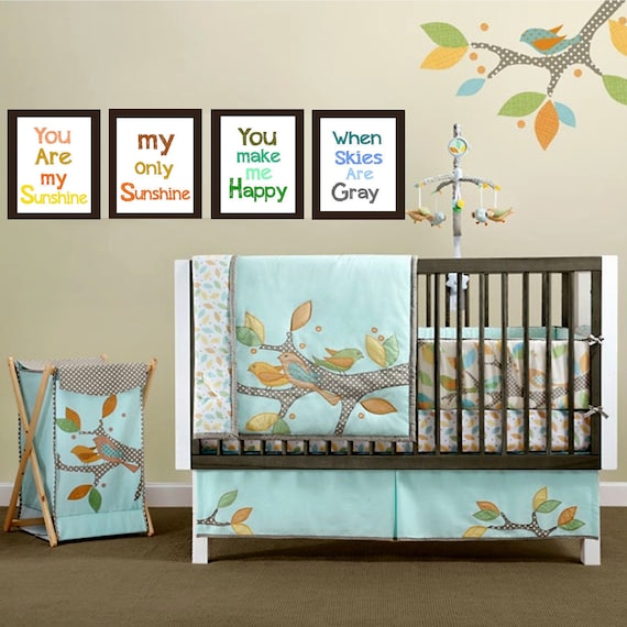 Nursery Wall Art, You are my Sunshine print, 4  Piece Set Children's Prints 8x10", great for nursery, works for boys and girls
