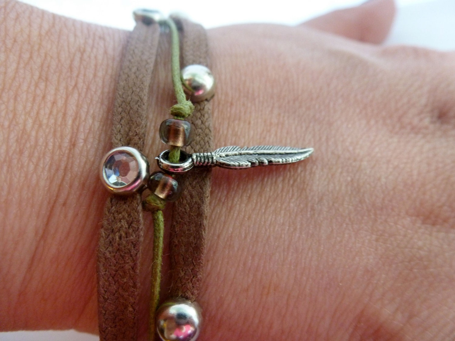 Multi Stack Feather Bracelet: Silver Rhinestone Studs, Friendship Bracelet, Charm, Multi, Layering.