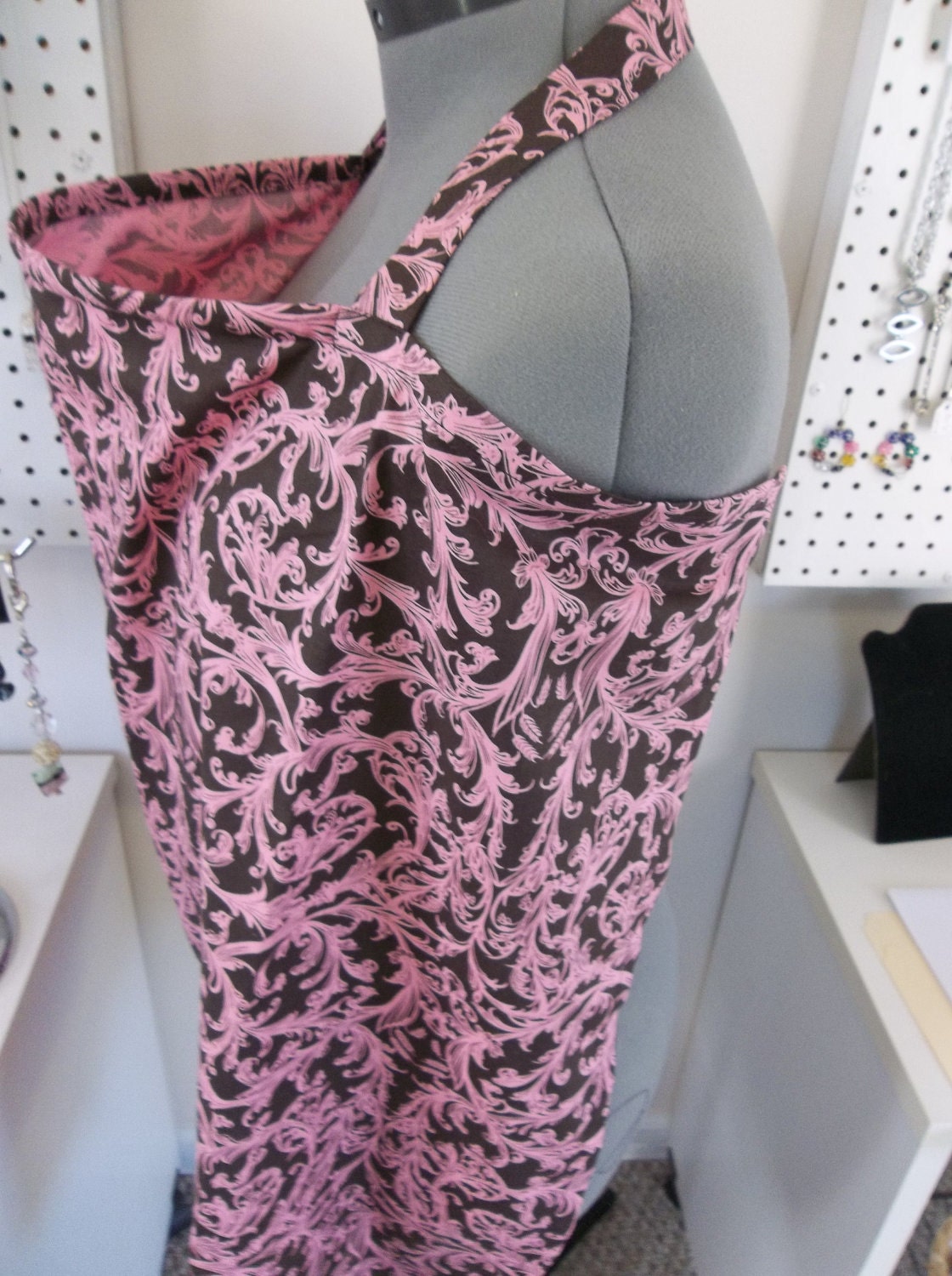 Damask print nursing cape/ with matching burp cloth