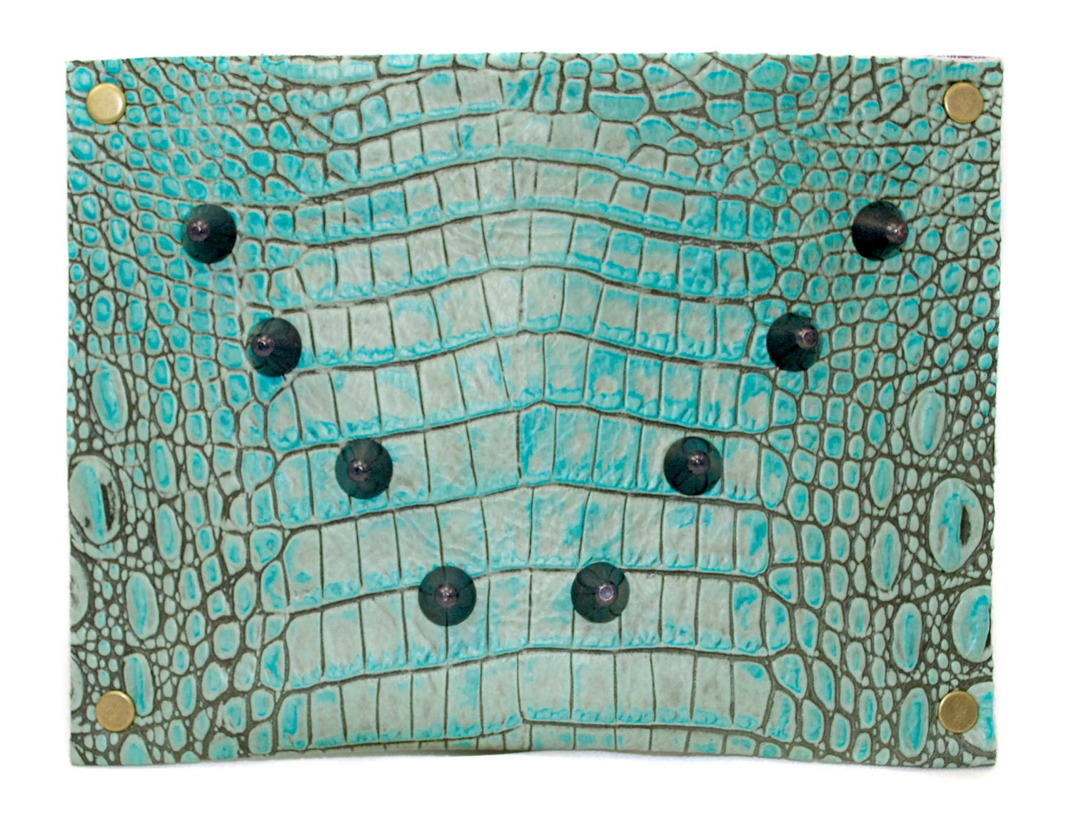 Crocodile Embossed Turquoise Leather Petite Clutch