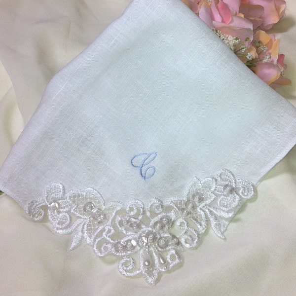 Linen Mother of the Bride Wedding Handkerchief Couture Venice Lace