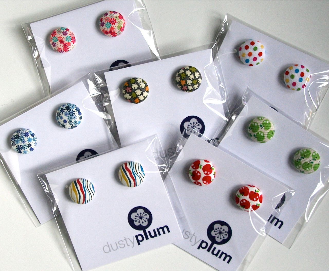 Geometric Bright Ear Studs (Earrings) - Liberty of London Cotton Tana Lawn - Red Yellow Blue Black