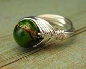 Wire Wrapped Ring Jasper Gemstone Jewelry Nickel Free Wire Wrapped Jewelry Green Ring Silver Wire Ring