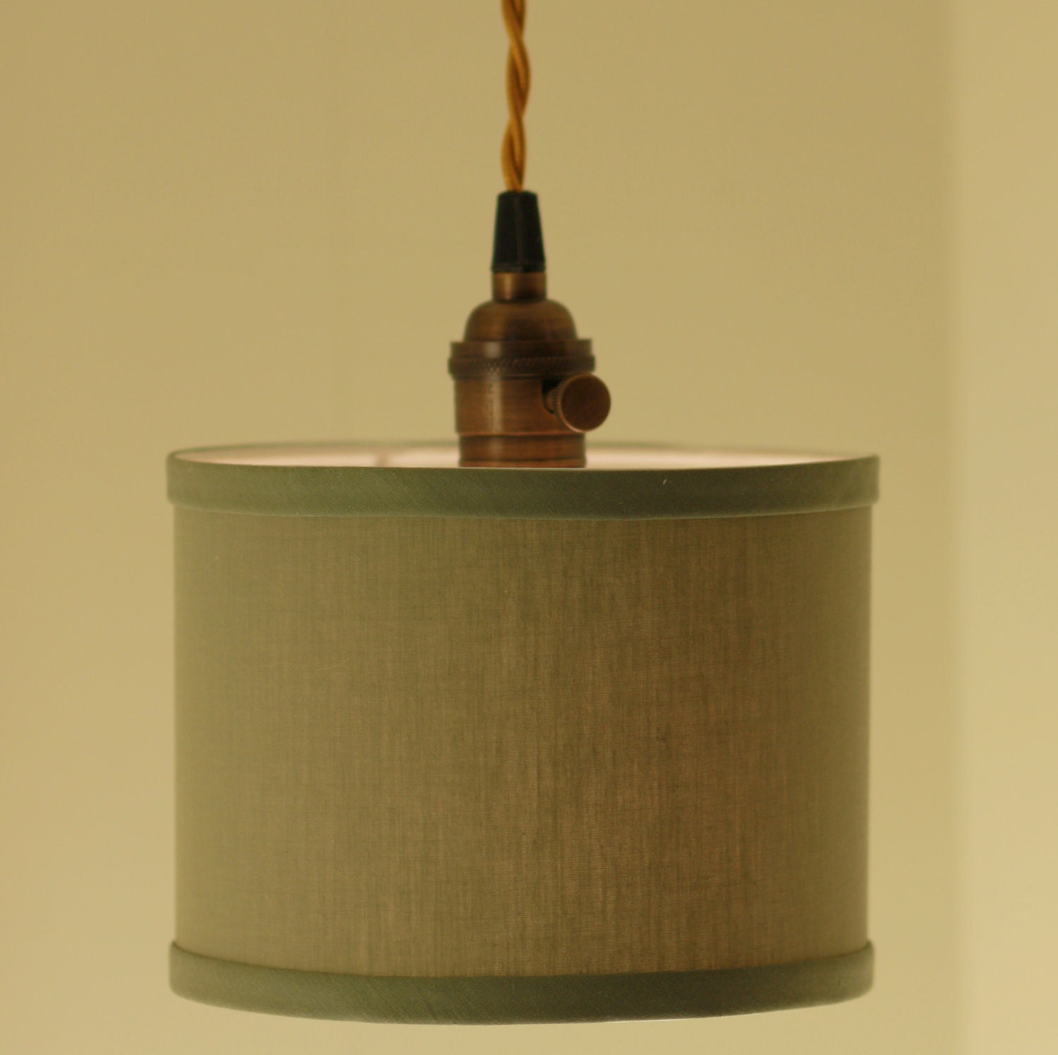 Pendant Light Fixture with Sage Green Fabric Drum Shade