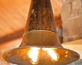 Lighting - The Victrola Pendant  with vintage phonograph horn aged brass and porcelain sockets