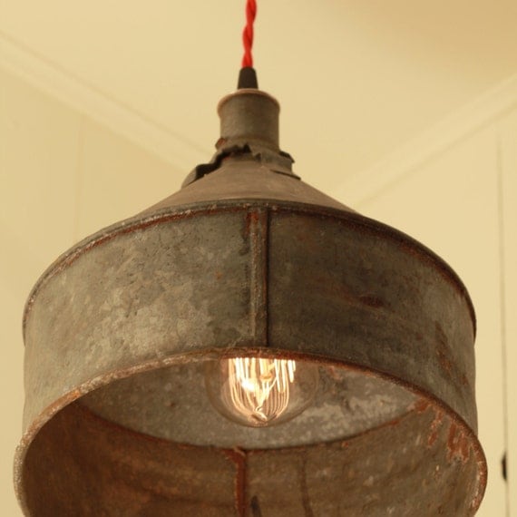 RESERVED for Jacquidowd - Rustic Lighting with Vintage Rustic Funnel Shade - Pendant