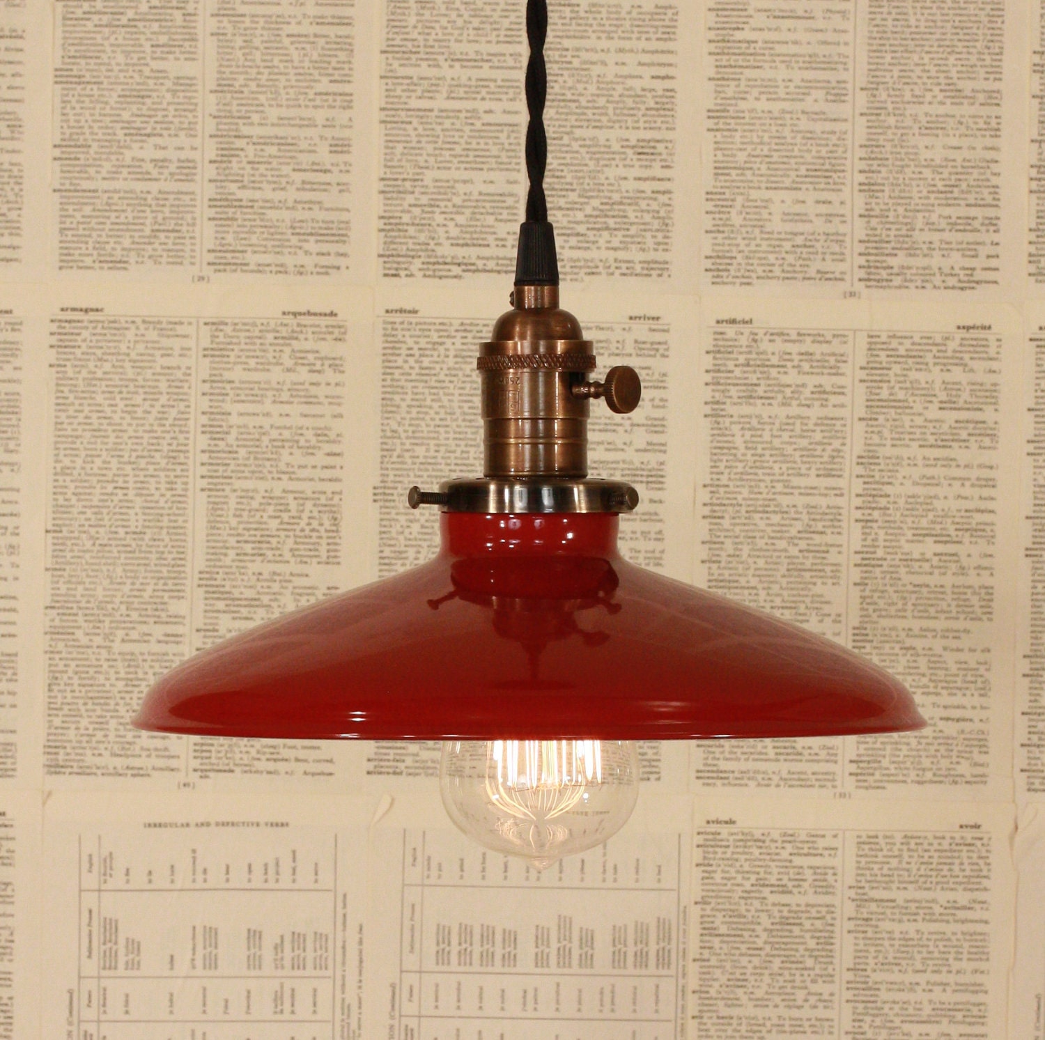 Lighting With Red Enamel Shade and Reproduction Wire