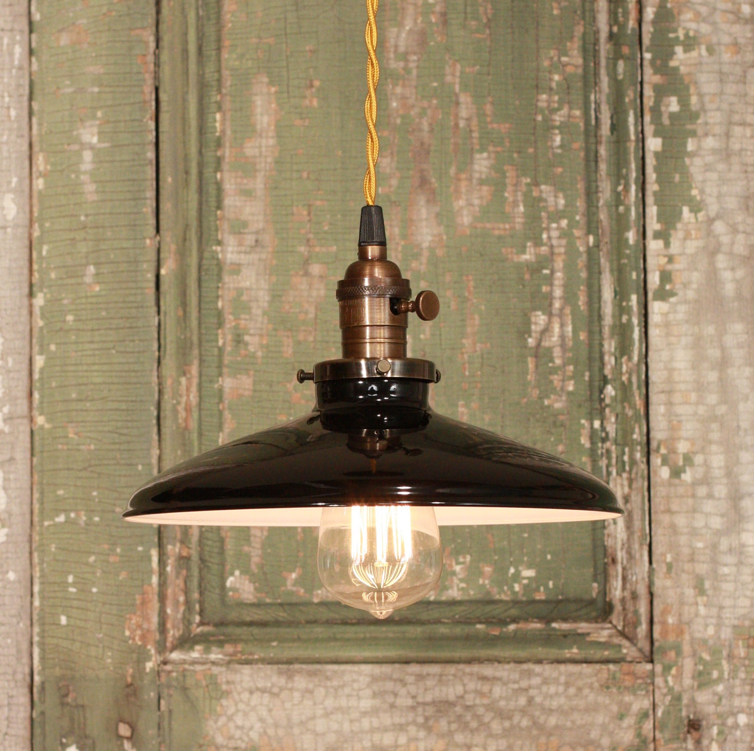 Lighting With Black Enamel Shade & Reproduction Twisted Wire