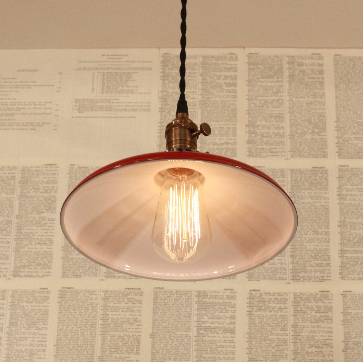 Lighting With Red Enamel Shade and Reproduction Wire