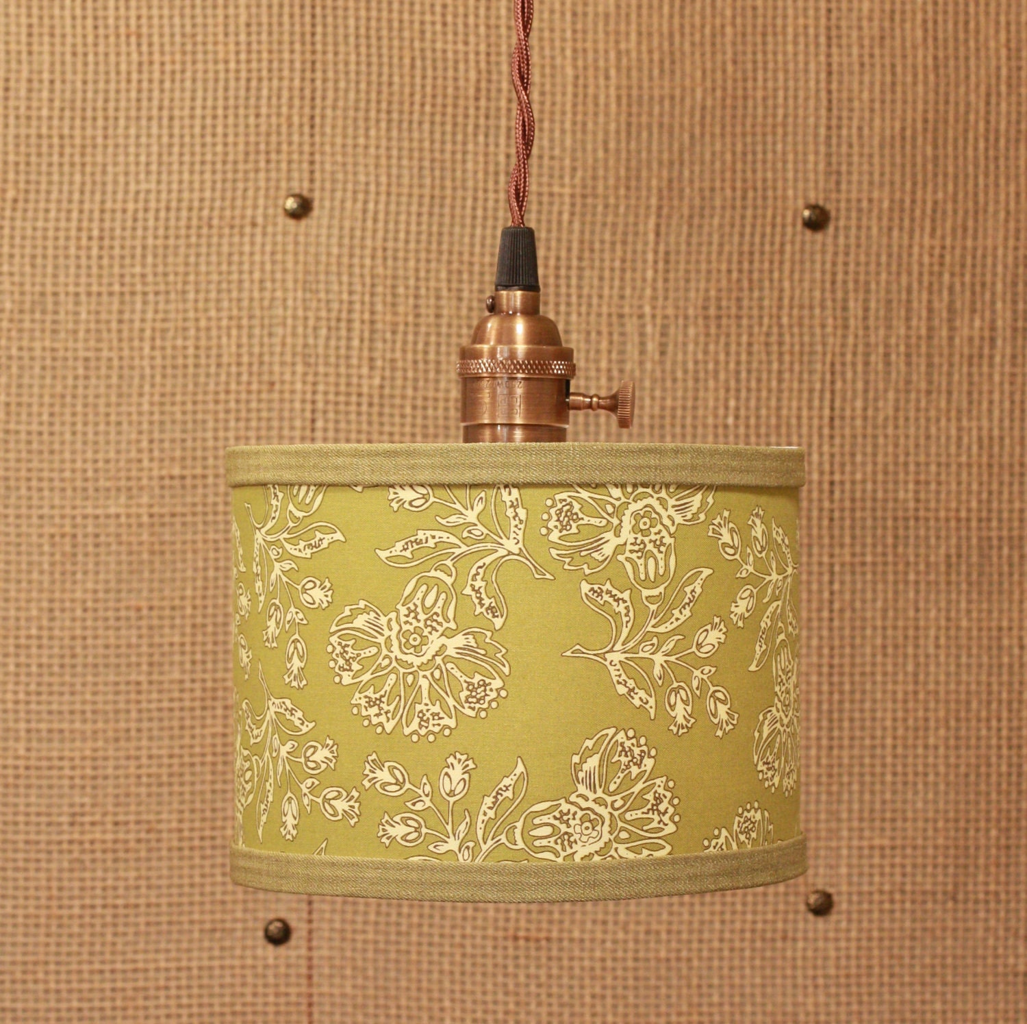 Drum Shade Lighting With Green Fabric Drum Shade