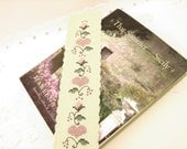 Vintage Handmade Counted Cross Stitch Bookmark, Mauve Roses Hearts Embroidery Needlework