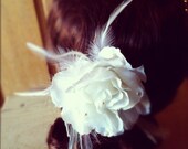 White, rose, feather, bridal, wedding, hair, clip, chic, bridal, pearl, flower-Call Me Beautiful