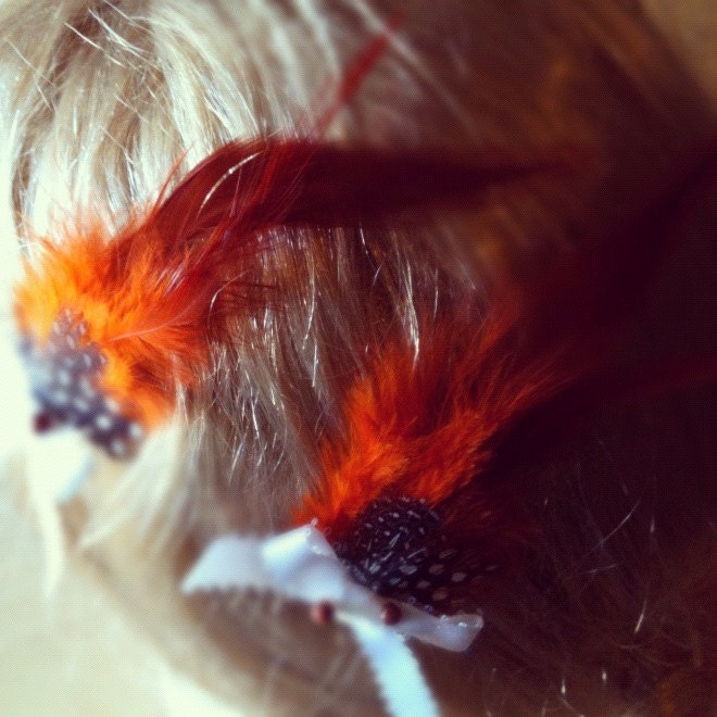 Autumn Orange feather hair clips- Fire it Up