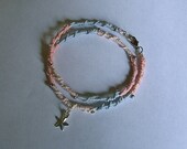 Shabby chic wrap bracelet in baby blue and pale pink.