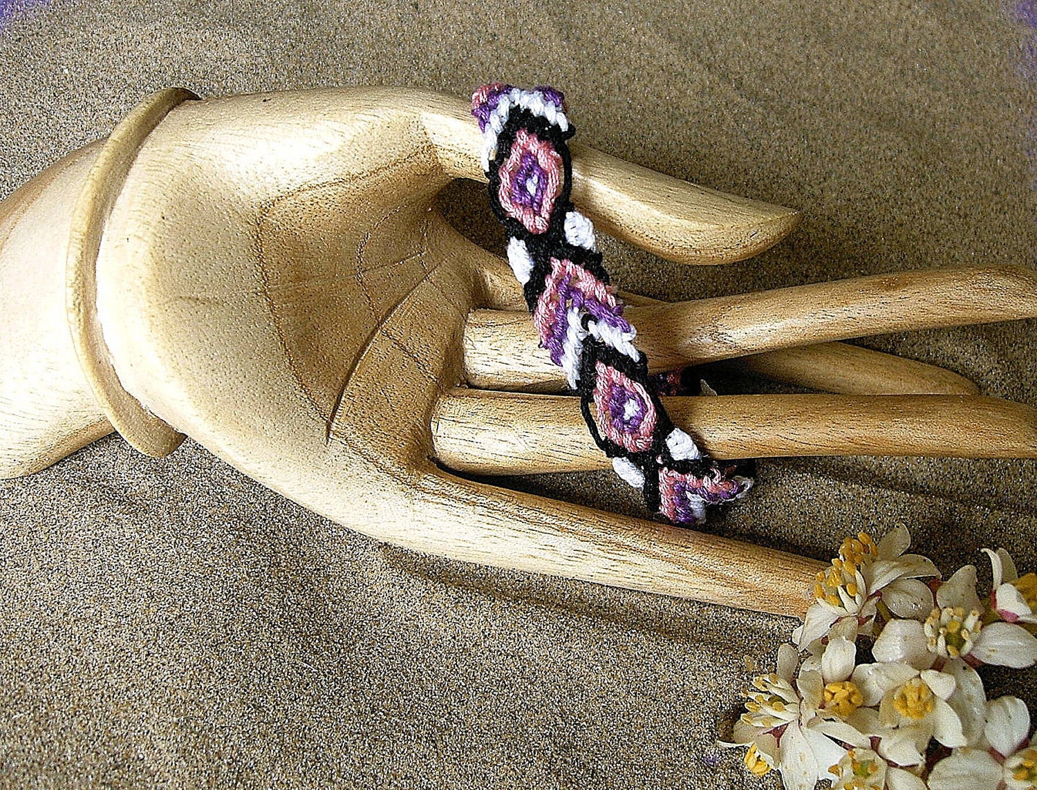 Tribal bracelet. Pink and black friendship bracelet.
