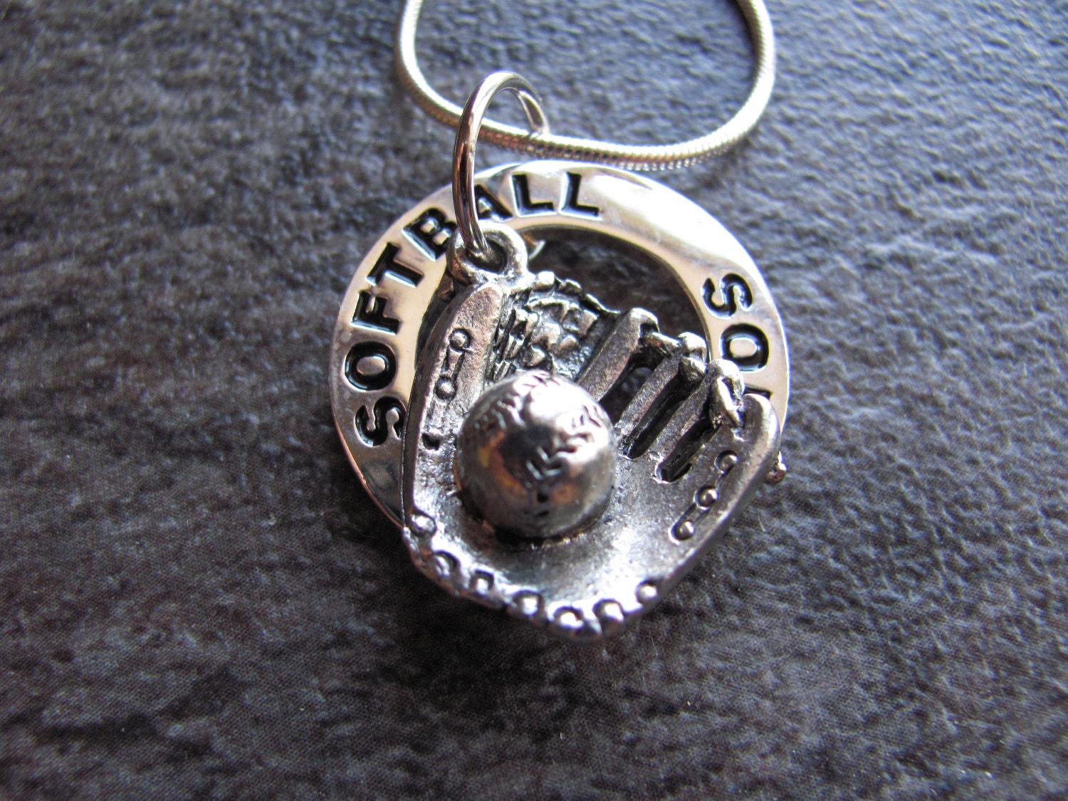 Softball Necklace:  Silver Softball Charm Necklace
