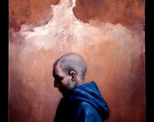 Oil painting man profile brick plaster industrial "The Strongest Man in the World"