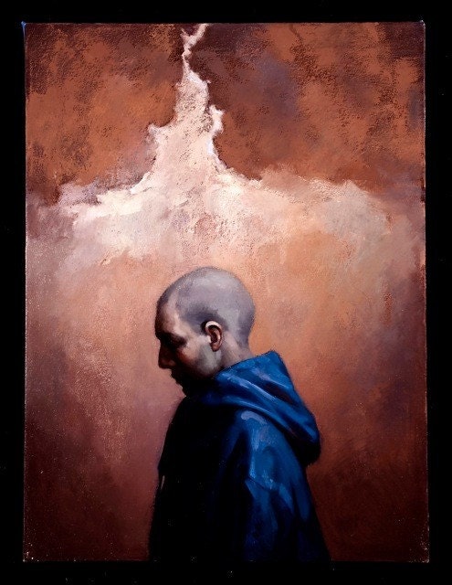 Oil painting man profile brick plaster industrial "The Strongest Man in the World"