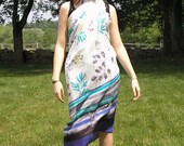 Lightweight Summer Resort Sarong, Gray, Teal, Yellow Floral Hint Print