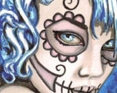 Sugar Skull day of the dead original ACEO "The Look"
