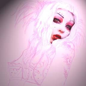 Pink Sugar Skull glamor girl, "Sketchy" 8x8
