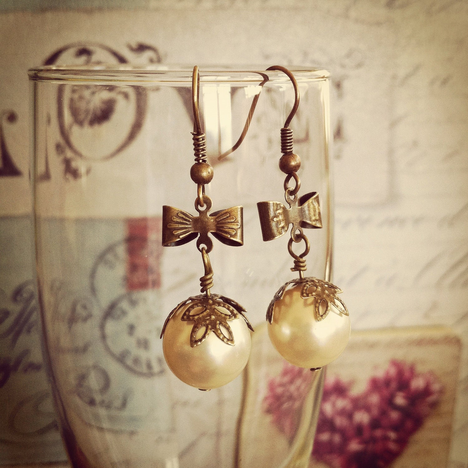 Leafy Bow Pearl Drop Earrings