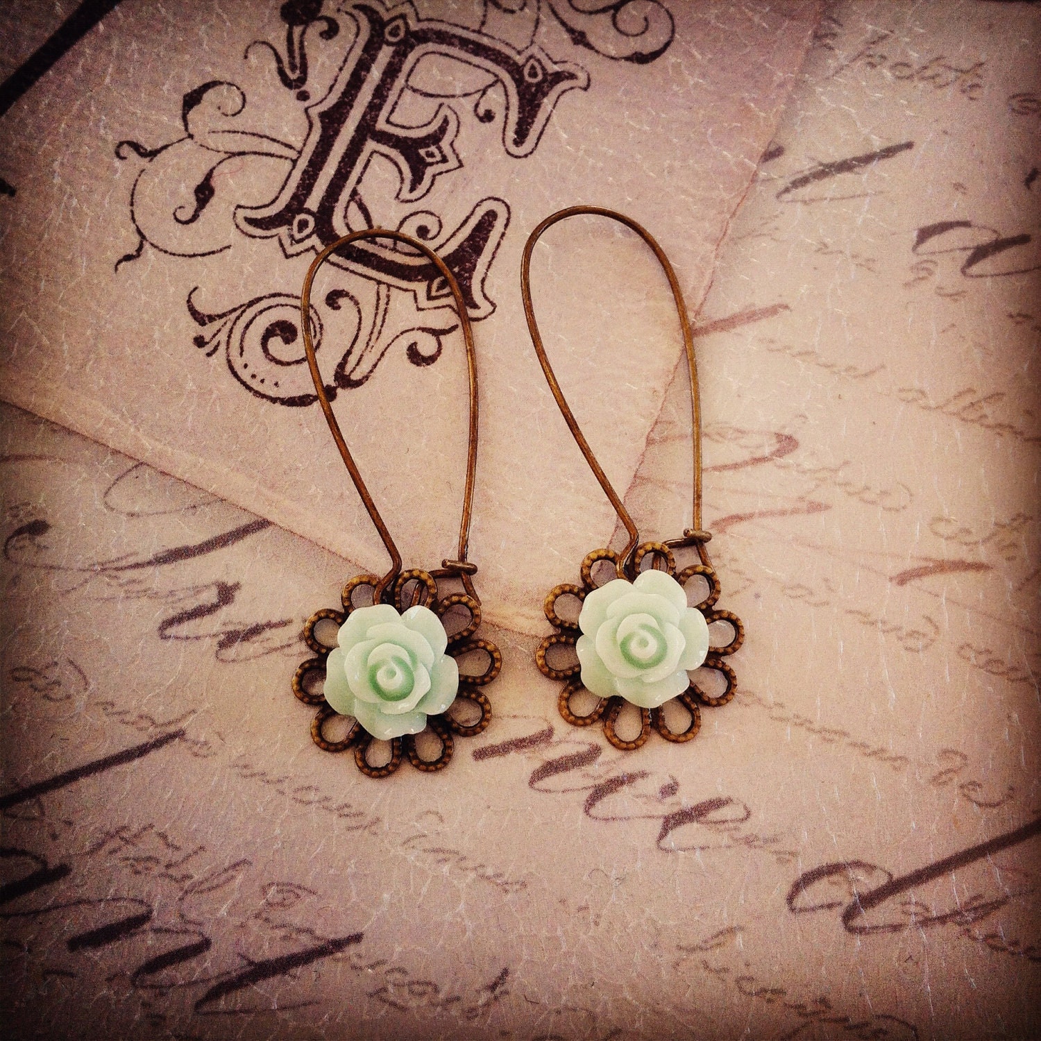 Petite Filigree Mint Dangle Earrings