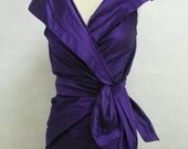 Ready to ship - Maria Severyna Royal Purple Dupioni Wrap Dress - Size Small