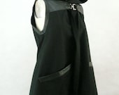 MARIA SEVERYNA Black Twill & Leather hooded Sleeveless vest Jacket