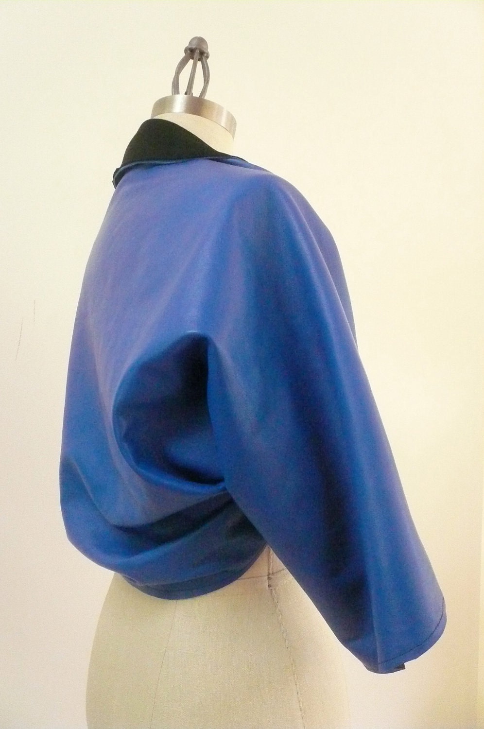 MARIA SEVERYNA Draped Royal Blue with Black Lining Spring  Leather Jacket Shrug - Available in many colors