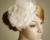 LILLIAN, Large Ivory Bridal Fascinator, Lace Silk Wedding Flower Fascinator, Bridal Head Piece, Wedding Comb, Flower Wedding Hair Accessory