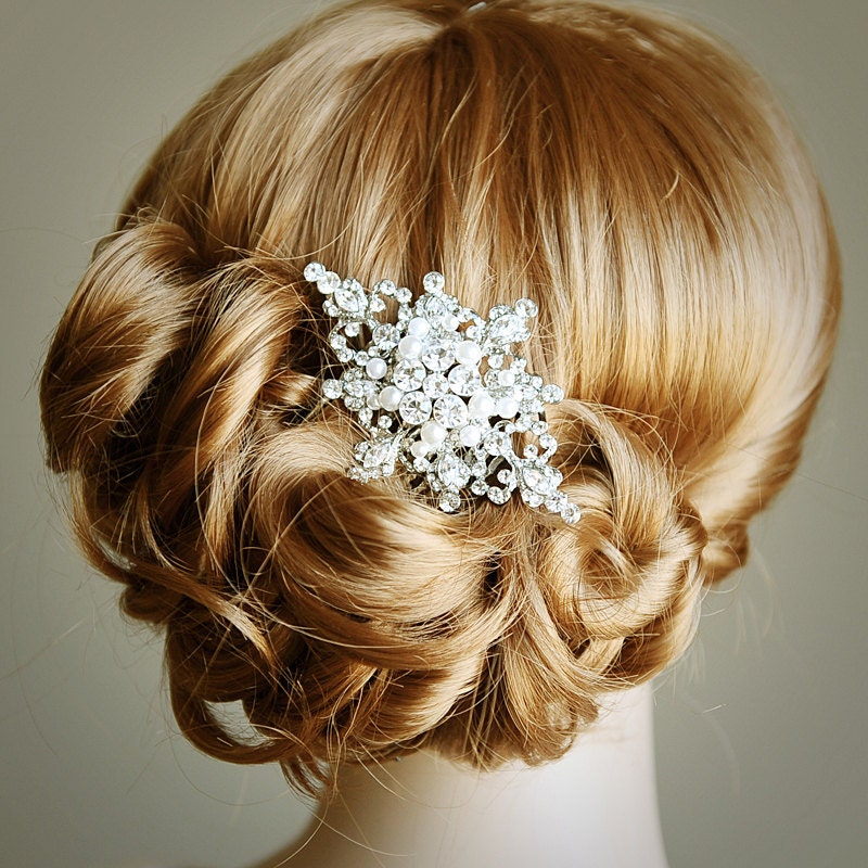 ZEPHRINE, Wedding Hair Comb, Vintage Inspired Rhinestone and Pearl Bridal Hair Comb, Wedding Bridal Hair Accessories, Old Hollywood Style