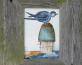 Indecisive Bird Watercolor Painting, Rustic Framed 11 x 13 Original Bird Art