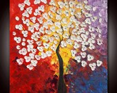 Free shipping - Original Modern Abstract Tree Textured Impasto Large Painting 36x36 by Helen - Impasto Painting