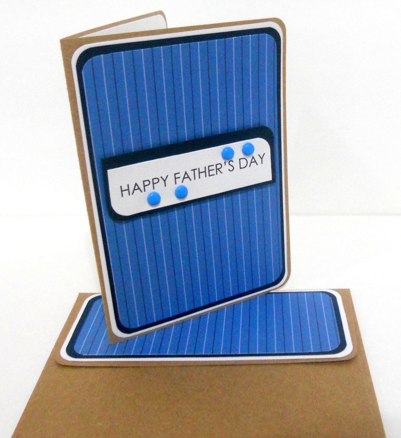 Blue Pin Stripes Father's Day Card with Matching Embellished Envelope