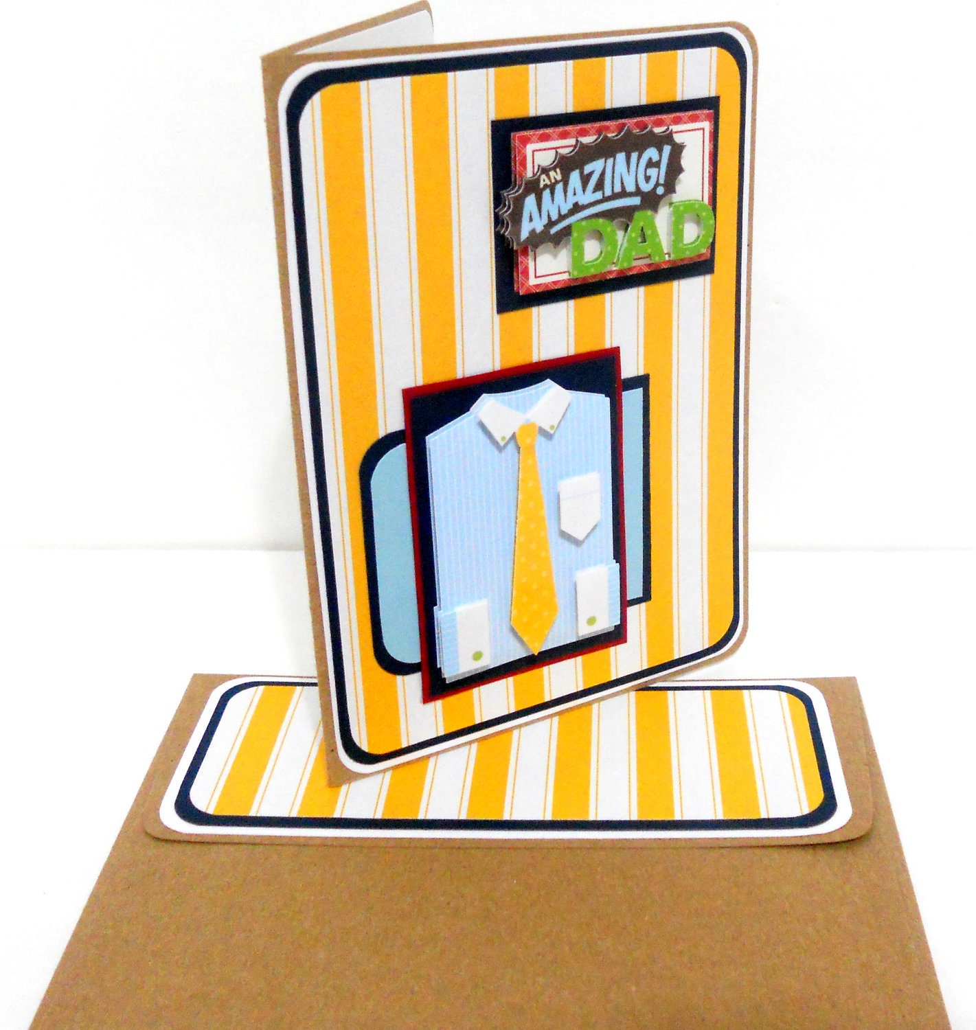Gold Striped Father's Day Card with Matching Embellished Envelope