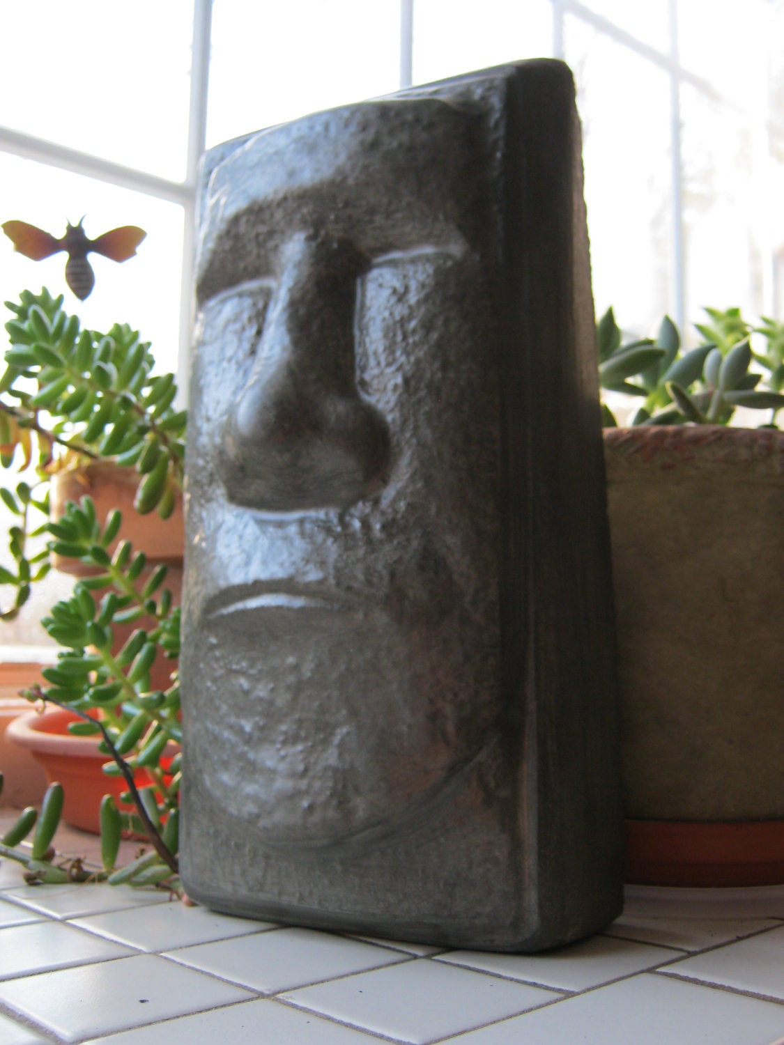 Easter Island Tiki Face, Concrete Garden Statue.
