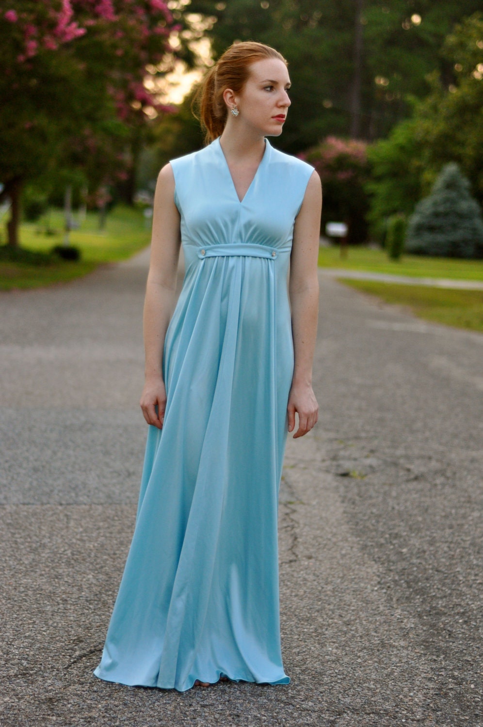 70's 'Summer Breeze' Empire Evening Maxi Dress (Size: Medium)