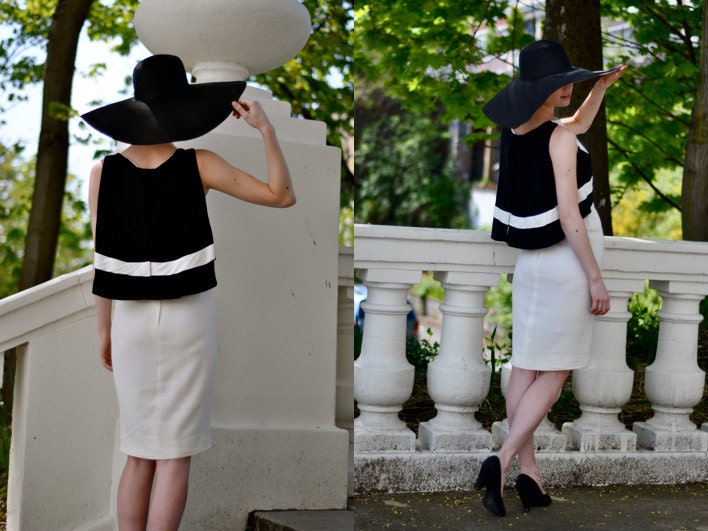 RESERVED FOR MARTHA - 60's Stunning 'Jane' Anita Modes Black and White Wiggle Dress (Size: XSmall)