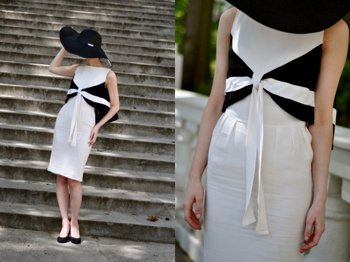 RESERVED FOR MARTHA - 60's Stunning 'Jane' Anita Modes Black and White Wiggle Dress (Size: XSmall)